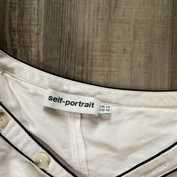 SELF-PORTRAIT Cotton Poplin Frill Shirt Size 10 - Picture 3 of 10